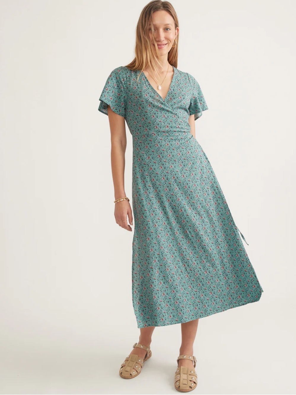 Marine Layer Emlyn Wrap Maxi Dress in Deep Sea Floral Teal